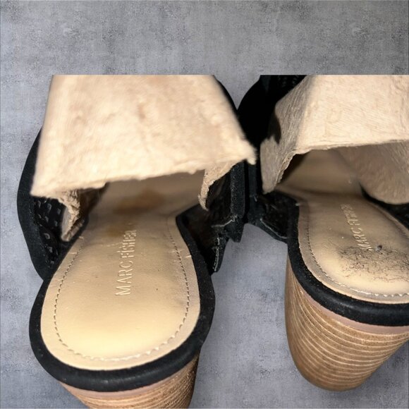 Marc Fisher Ripley Perforated Black Leather Mules With Stacked Heel Size 8M - Picture 10 of 16